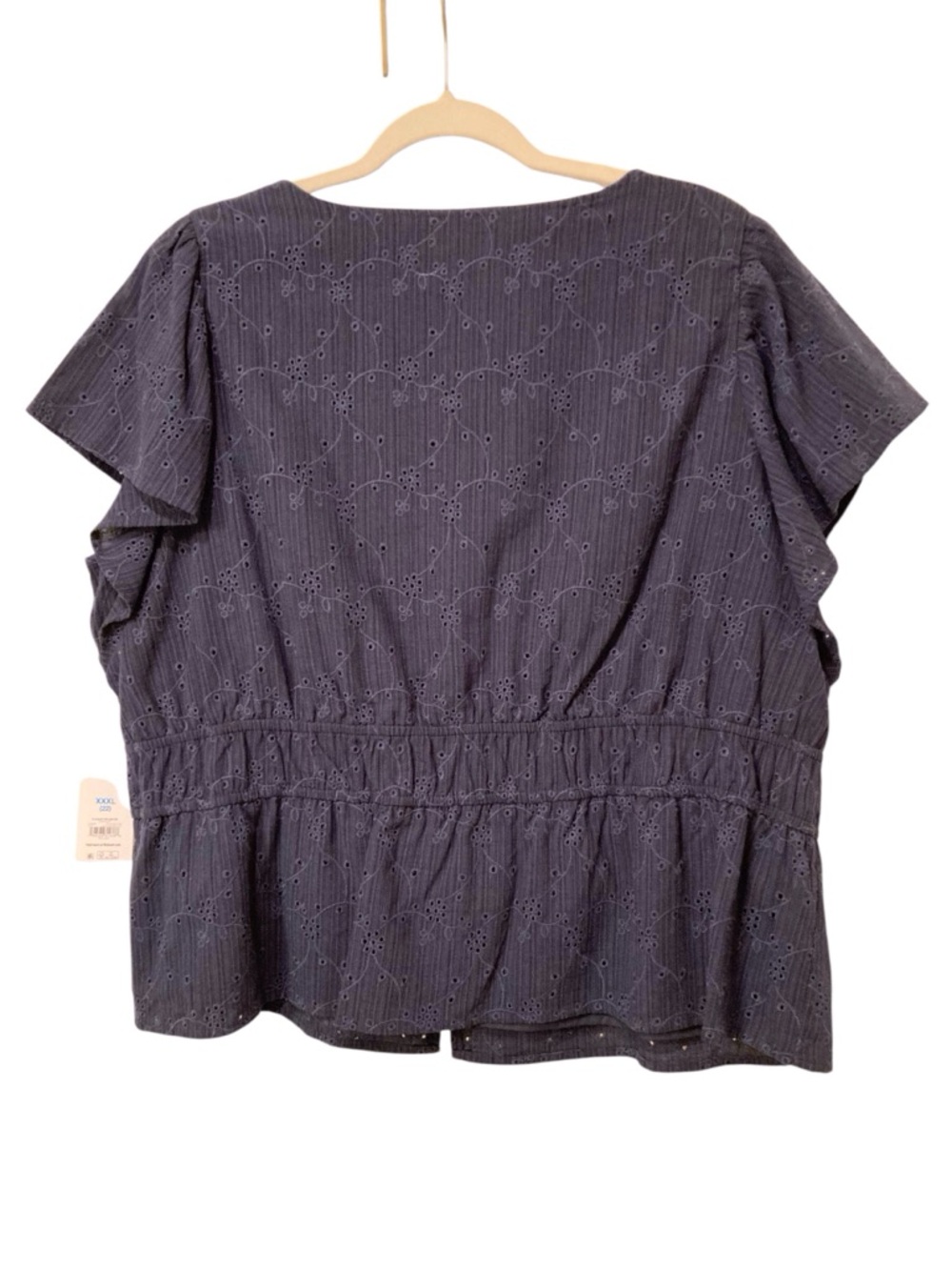 NWT Time and Tru Women’s Eyelet Flutter-Sleeve Peplum Top in Navy Size XXXL - Picture 2 of 10